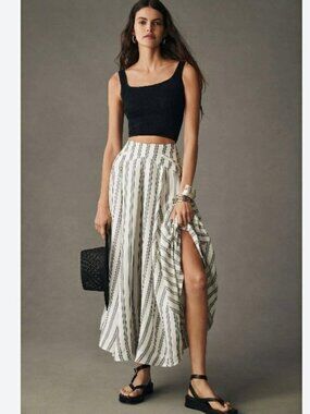 Pilcro Anthropologie M flare a-line skirt striped hidden zipper, lined vacation